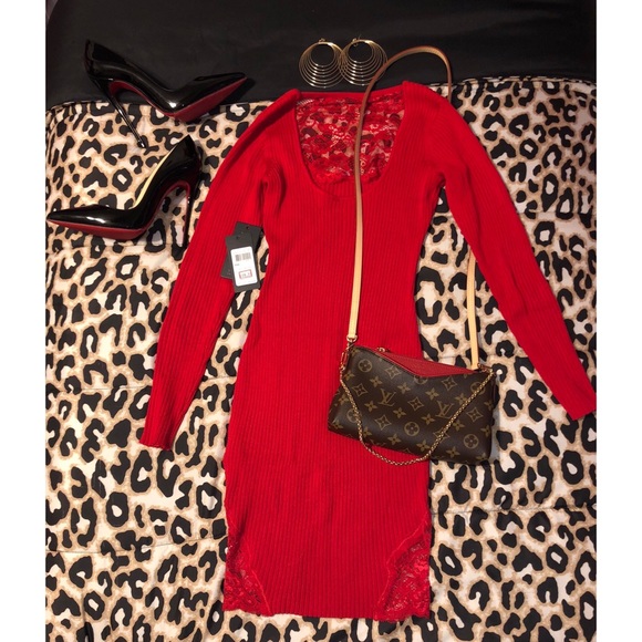 Guess Dresses & Skirts - Red ribbed knit bodycon dress by Guess 💋👠